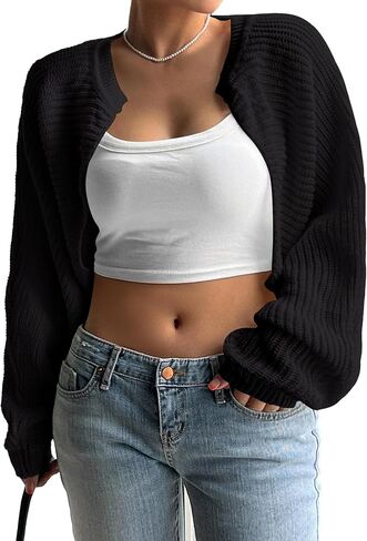 Plus Size Womens Bolero Shrug Sweaters Long Sleeve Open Front Rib Knit Cropped Cardigan Sweater in Saudi Arabia
