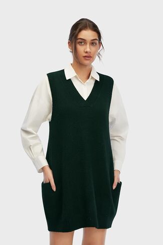 Womens Sweater Vest Dress with Pockets Casual Knitted Pullover Sweaters Fall 2025 V Neck Tank Sweater Dress in Kuwait