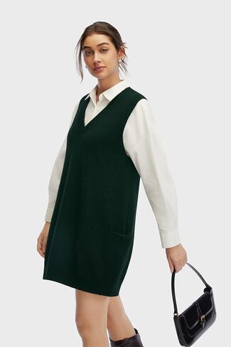 Womens Sweater Vest Dress with Pockets Casual Knitted Pullover Sweaters Fall 2025 V Neck Tank Sweater Dress in Kuwait