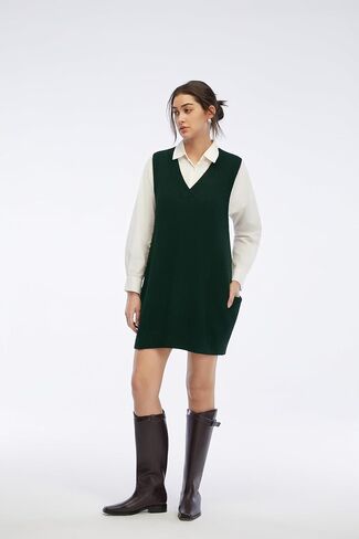Womens Sweater Vest Dress with Pockets Casual Knitted Pullover Sweaters Fall 2025 V Neck Tank Sweater Dress in Kuwait