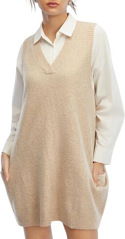 Womens Sweater Vest Dress with Pockets Casual Knitted Pullover Sweaters Fall 2025 V Neck Tank Sweater Dress in Kuwait