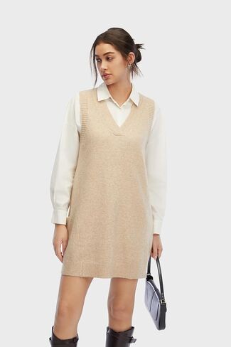 Womens Sweater Vest Dress with Pockets Casual Knitted Pullover Sweaters Fall 2025 V Neck Tank Sweater Dress in Kuwait