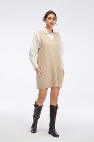 Womens Sweater Vest Dress with Pockets Casual Knitted Pullover Sweaters Fall 2025 V Neck Tank Sweater Dress in Kuwait