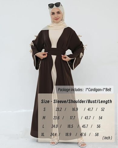 Elegant Flowy Muslim Cardigan Robe with Bow Accents Front Wave Design Abaya for Women Open Front Abaya with Belt in Kuwait