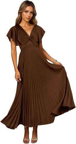 Fanciest Pleated Satin Bridesmaid Dresses Short Sleeve V-Neck Formal Evening Party Dress in Saudi Arabia