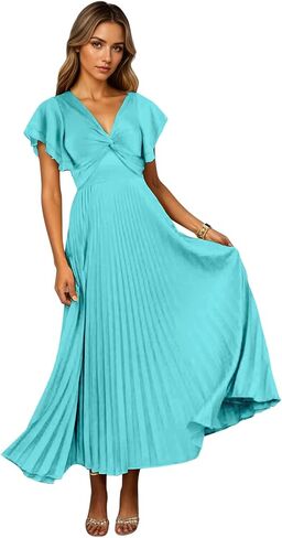 Fanciest Pleated Satin Bridesmaid Dresses Short Sleeve V-Neck Formal Evening Party Dress in Saudi Arabia