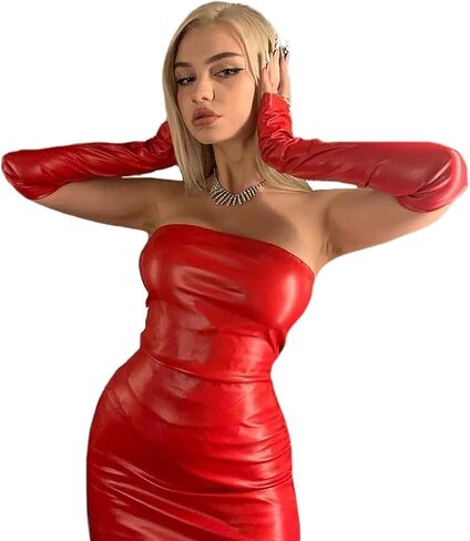 HLSIN Women Sexy Strapless Tube Top Mini Bodycon Dress with Arm Sleeve Party in Kuwait