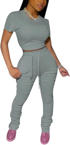 Women's 2 Piece Outfits Jogging Lounge Wear Bodycon Workout Sets in Saudi Arabia