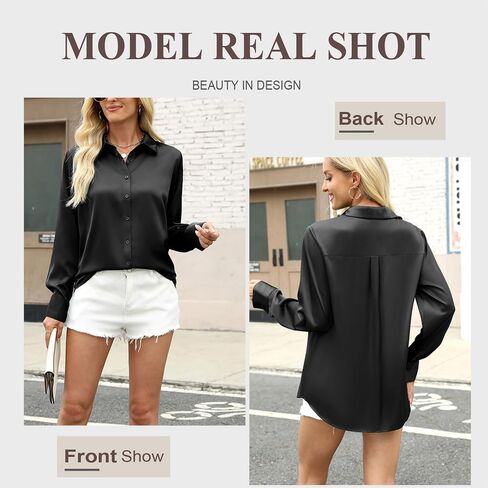 White Satin Button Down Blouse, Long Sleeve, Business Casual Shirt for Women, Smooth & Elegant in Saudi Arabia