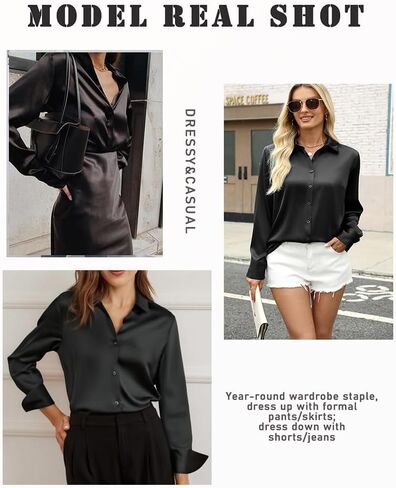 White Satin Button Down Blouse, Long Sleeve, Business Casual Shirt for Women, Smooth & Elegant in Saudi Arabia