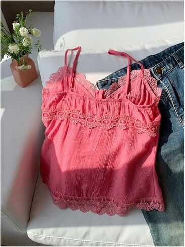Women's Lace Button Down Blouses V Neck Spaghetti Strap Camisole Tops Summer Shirts in Saudi Arabia