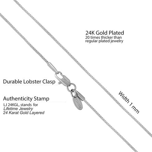 LIFETIME JEWELRY 1mm Box Chain Necklace for Women and Men 24k Real Gold Plated in Saudi Arabia