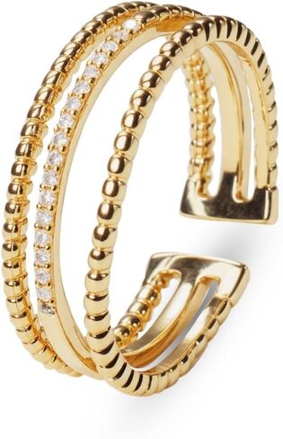 14K Gold Plated Stacked Rings with Zirconia Accents for Women – Finger Rings with Three Statement Ring Bands, Adjustable Rings for Casual & Formal Outfits in Saudi Arabia