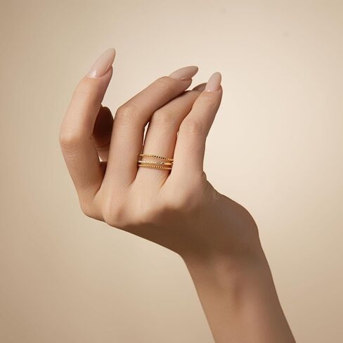 14K Gold Plated Stacked Rings with Zirconia Accents for Women – Finger Rings with Three Statement Ring Bands, Adjustable Rings for Casual & Formal Outfits in Saudi Arabia