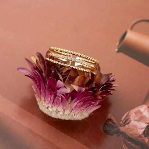 14K Gold Plated Stacked Rings with Zirconia Accents for Women – Finger Rings with Three Statement Ring Bands, Adjustable Rings for Casual & Formal Outfits in Saudi Arabia