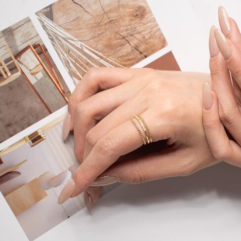 14K Gold Plated Stacked Rings with Zirconia Accents for Women – Finger Rings with Three Statement Ring Bands, Adjustable Rings for Casual & Formal Outfits in Saudi Arabia