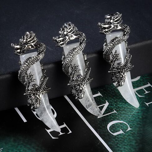 SUNYIK Metal Dragon Wrapped Crystal Point Pendant Necklace for Women Men Polished Stone Amulet Pendant with Chain 22.8" in Saudi Arabia