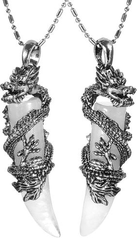 SUNYIK Metal Dragon Wrapped Crystal Point Pendant Necklace for Women Men Polished Stone Amulet Pendant with Chain 22.8" in Saudi Arabia