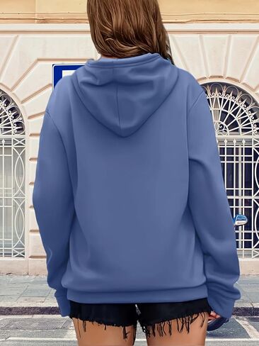 Women Hoodies Cute Heart Printed Drawstring Long Sleeve Hooded Sweatshirt Casual Travel Outfits with Pocket in Saudi Arabia