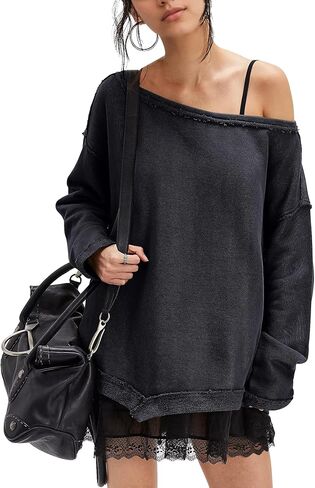 Locachy Women's Oversized Off The Shoulder Sweatshirt Long Sleeve Slouchy Shirt Pullover Tops in Saudi Arabia
