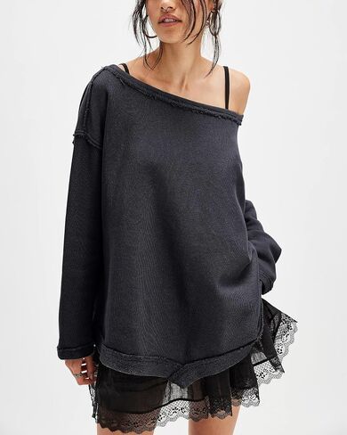 Locachy Women's Oversized Off The Shoulder Sweatshirt Long Sleeve Slouchy Shirt Pullover Tops in Saudi Arabia