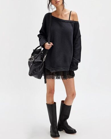 Locachy Women's Oversized Off The Shoulder Sweatshirt Long Sleeve Slouchy Shirt Pullover Tops in Saudi Arabia