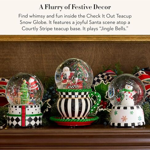 MACKENZIE-CHILDS Christmas Snow Globe وصندوق الموسيقى، زينة عيد الميلاد الموسيقية الفريدة من نوعها، دب مجامل in Kuwait