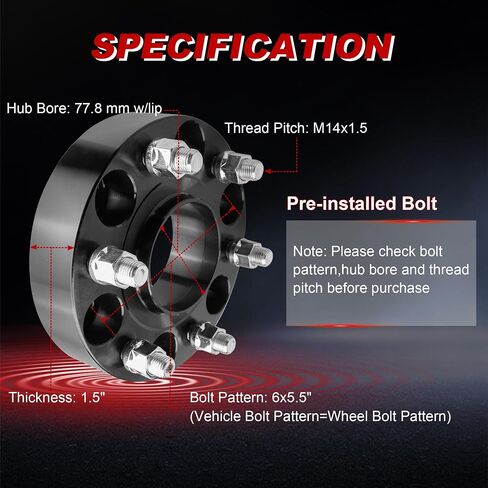 1.5 Inch 6x5.5 Wheel Spacers to 6x139.7mm Hubcentric Wheel Adapters Spacers with 6 Lug 77.8mm Hub Bore M14x1.5 Studs Compatible for Ram 1500 2019-2024 (Set of 4) in Saudi Arabia