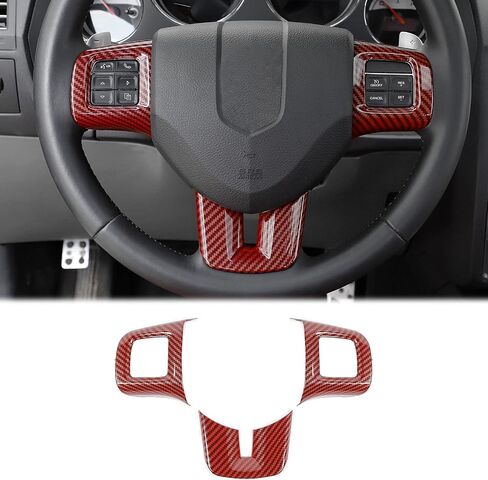 CheroCar for Dodge Challenger Steering Wheel Cover Trim Kits Panel Interior Decoration for 2009-2014 Dodge Challenger Charger Durango Dart,for Dodge Journey 2013-2025(Red) in Saudi Arabia