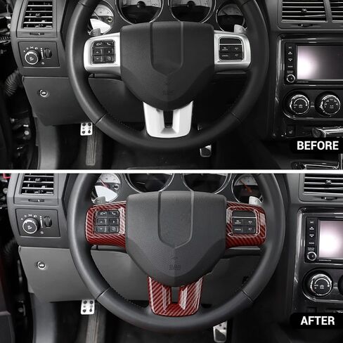 CheroCar for Dodge Challenger Steering Wheel Cover Trim Kits Panel Interior Decoration for 2009-2014 Dodge Challenger Charger Durango Dart,for Dodge Journey 2013-2025(Red) in Saudi Arabia