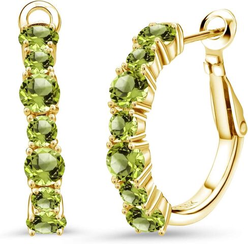 Gem Stone King 18K Yellow Gold Plated Silver Green Peridot Hoop Earrings For Women (3.12 Cttw, Gemstone August Birthstone, Round 4MM and 3MM) in Saudi Arabia