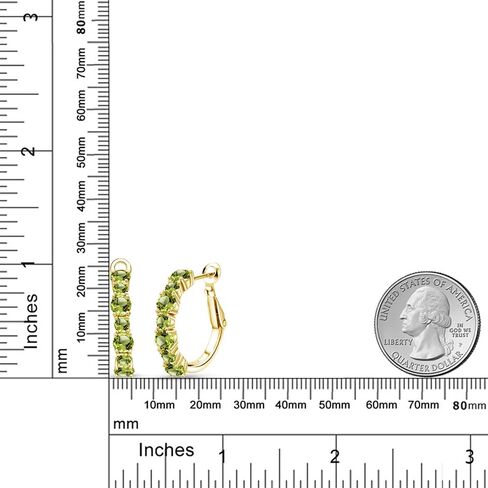 Gem Stone King 18K Yellow Gold Plated Silver Green Peridot Hoop Earrings For Women (3.12 Cttw, Gemstone August Birthstone, Round 4MM and 3MM) in Saudi Arabia