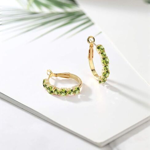 Gem Stone King 18K Yellow Gold Plated Silver Green Peridot Hoop Earrings For Women (3.12 Cttw, Gemstone August Birthstone, Round 4MM and 3MM) in Saudi Arabia
