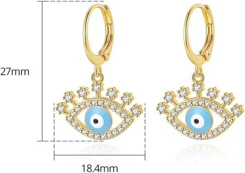 14K Gold Evil Eye Enamel Hoop and Drop Earrings with Moissanite for Women in Saudi Arabia