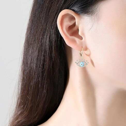 14K Gold Evil Eye Enamel Hoop and Drop Earrings with Moissanite for Women in Saudi Arabia