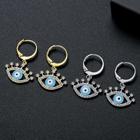 14K Gold Evil Eye Enamel Hoop and Drop Earrings with Moissanite for Women in Saudi Arabia