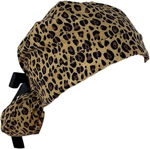 Turn Up Ponytail Medical Scrub Cap – Leopard Print. - Dr. Hats, Nurses Hats. Scrub Hat for Women in Saudi Arabia
