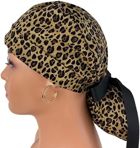 Turn Up Ponytail Medical Scrub Cap – Leopard Print. - Dr. Hats, Nurses Hats. Scrub Hat for Women in Saudi Arabia