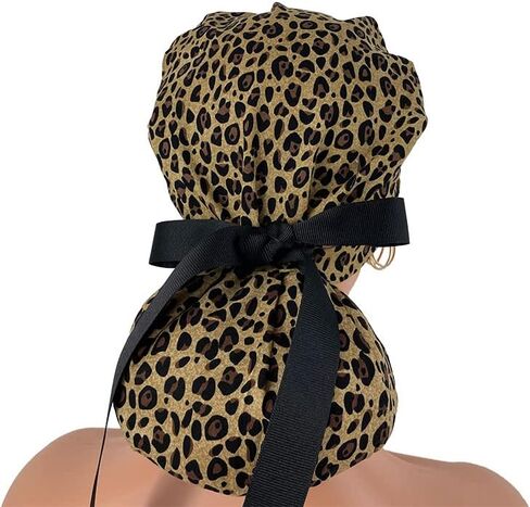 Turn Up Ponytail Medical Scrub Cap – Leopard Print. - Dr. Hats, Nurses Hats. Scrub Hat for Women in Saudi Arabia