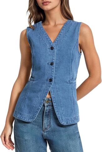 kedera denim سترة للنساء لأسفل Long Jean Weistcoat غير الرسمي الدنيم جنيه Slim Fit Jean Top in Kuwait