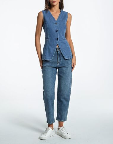 kedera denim سترة للنساء لأسفل Long Jean Weistcoat غير الرسمي الدنيم جنيه Slim Fit Jean Top in Kuwait