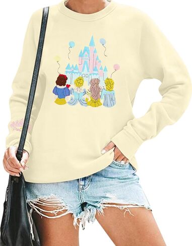 MYHALF Magic Kingdom Sweatshirts Women Embroidered Magical Princess Graphic Shirts Family Vacation Castle Long Sleeve Tops in Saudi Arabia