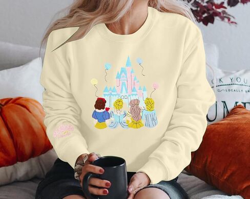 MYHALF Magic Kingdom Sweatshirts Women Embroidered Magical Princess Graphic Shirts Family Vacation Castle Long Sleeve Tops in Saudi Arabia