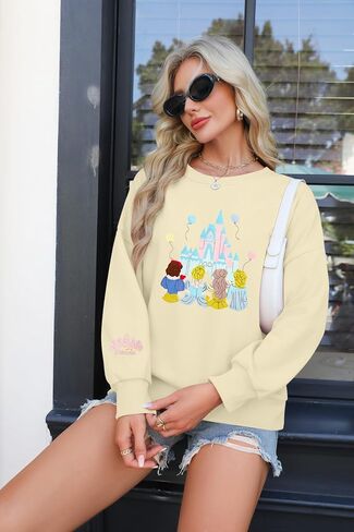 MYHALF Magic Kingdom Sweatshirts Women Embroidered Magical Princess Graphic Shirts Family Vacation Castle Long Sleeve Tops in Saudi Arabia
