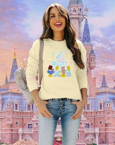 MYHALF Magic Kingdom Sweatshirts Women Embroidered Magical Princess Graphic Shirts Family Vacation Castle Long Sleeve Tops in Saudi Arabia
