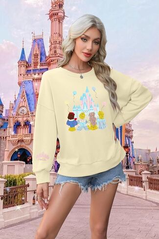 MYHALF Magic Kingdom Sweatshirts Women Embroidered Magical Princess Graphic Shirts Family Vacation Castle Long Sleeve Tops in Saudi Arabia