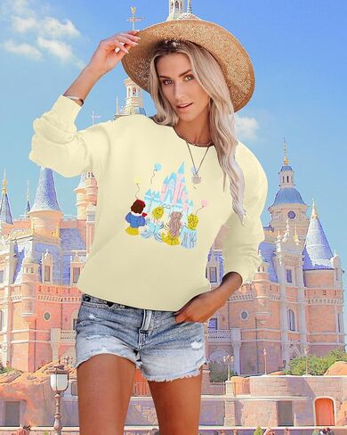 MYHALF Magic Kingdom Sweatshirts Women Embroidered Magical Princess Graphic Shirts Family Vacation Castle Long Sleeve Tops in Saudi Arabia
