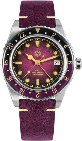 San Martin Men's Automatic Dive Watch - NH34 Movement 40mm Self Wind Mechanical Wristwatch with 20Bar Water Resistant, Bubble Sapphire Crystal C3 Green Lume and Retro Leather Strap in Saudi Arabia