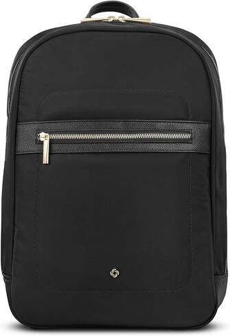 حقيبة الظهر الأساسية Samsonite Mobile Solutions 2 - حقيبة ظهر للعمل والركاب مع حجرة مبطنة للكمبيوتر المحمول، وجيب أمامي بسحاب مع سلسلة مفاتيح، وحافظة زجاجة مياه، وحزام StackIt™ - أسود in Saudi Arabia