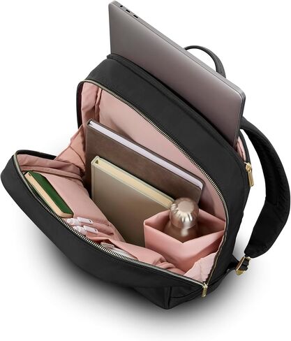 حقيبة الظهر الأساسية Samsonite Mobile Solutions 2 - حقيبة ظهر للعمل والركاب مع حجرة مبطنة للكمبيوتر المحمول، وجيب أمامي بسحاب مع سلسلة مفاتيح، وحافظة زجاجة مياه، وحزام StackIt™ - أسود in Saudi Arabia